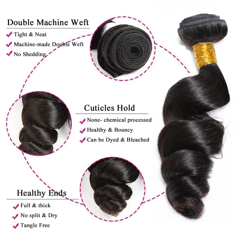 Atikual Brazilian Hair Loose Wave 3 Bundles Brazilian Virgin Hair Loose Curly Human Hair Weave Bundles