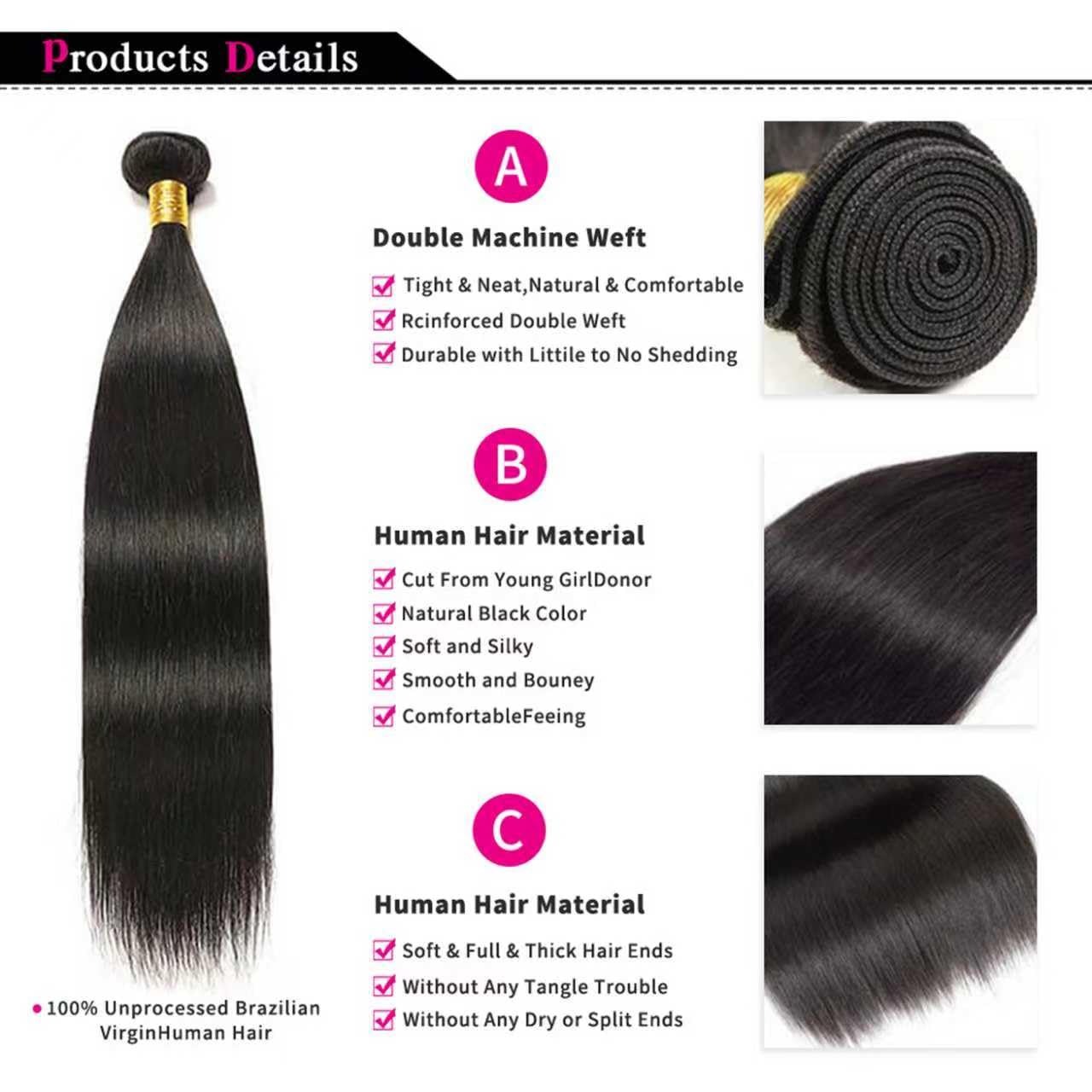 Atikual Brazilian Straight Hair 4 Bundles Brazilian Virgin Remy Hair Weave High Quality Natural Hair Extensions