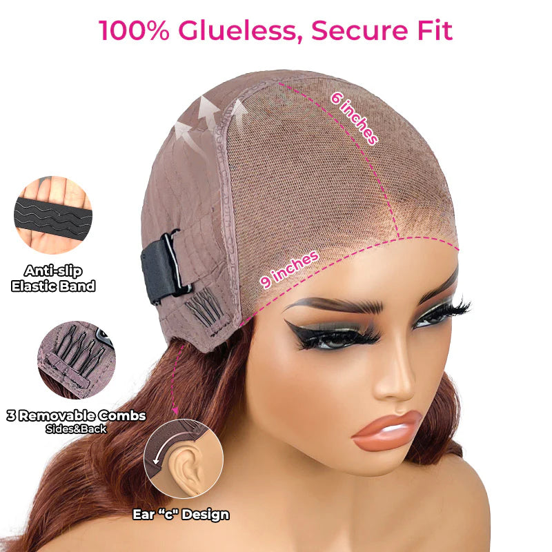 Atikual 7x5 Pre-Cut Lace Glueless Wig Human Hair Reddish Brown Water Wave Preplucked Hairline Ready-to-Wear Wigs