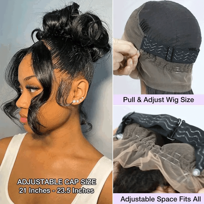Atikual Body Wave Invisi-String Snug Fit 360 HD Lace Frontal Glueless Wig With Bleached Knots Lace Parting Anywhere 100% Human Hair