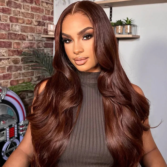 Atikual Copper Brown 13x6 Clear HD Lace Frontal Wig Body Wave 100% Human Hair Super Natural Hairline Human Hair