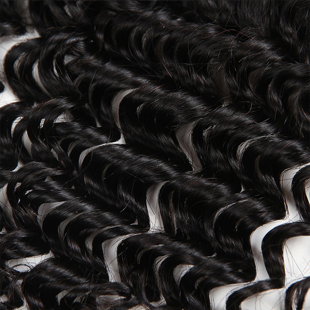 Atikual Brazilian Deep Wave With Frontal Hair 3 Bundles With 13x4 Lace Frontal Deep Curly 100% Virgin Human Hair