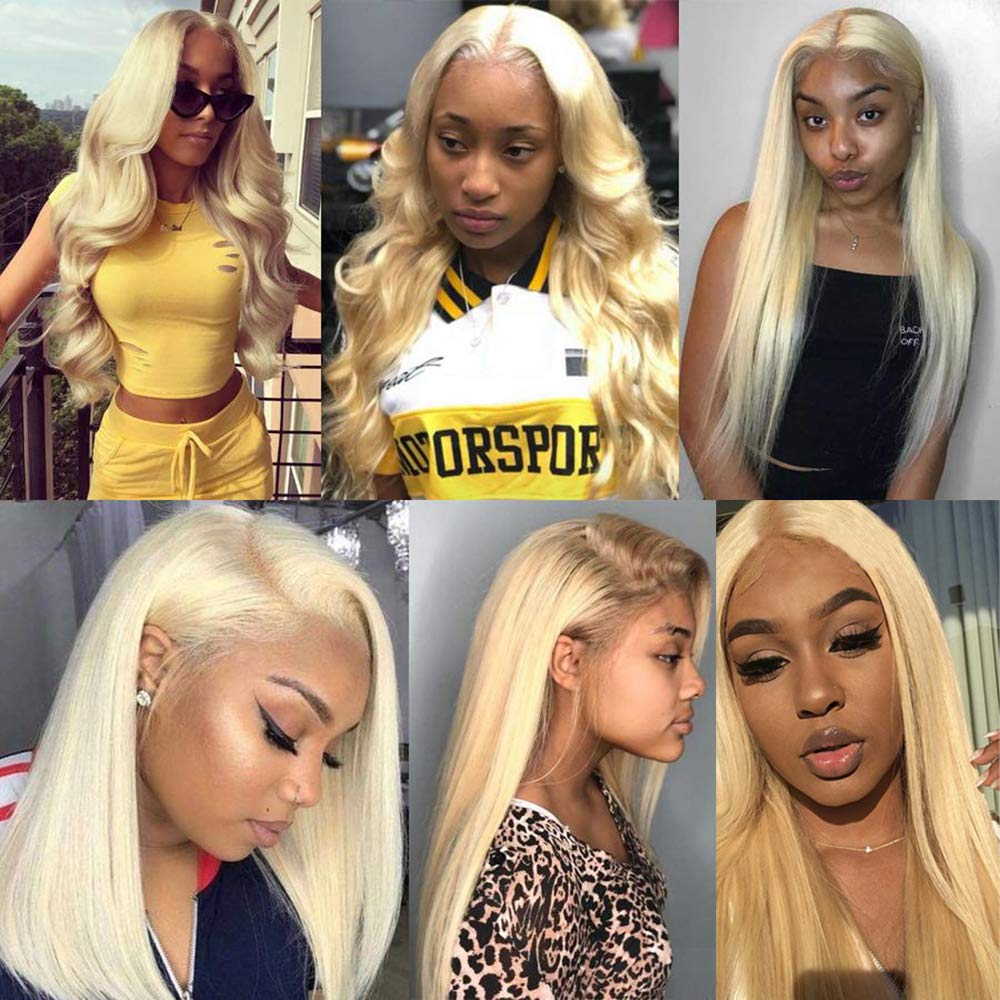 Atikual hair Brazilian Blonde Bundle Hair with Closure 613 blonde Straight 3 bundles with 4x4 lace closure