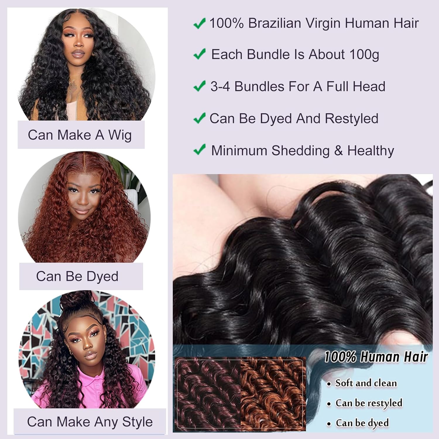 Atikual Brazilian Deep Wave With Closure Hair Deep Curly 3 Bundles With 4x4 Lace Closure 100% Virgin Human Hair