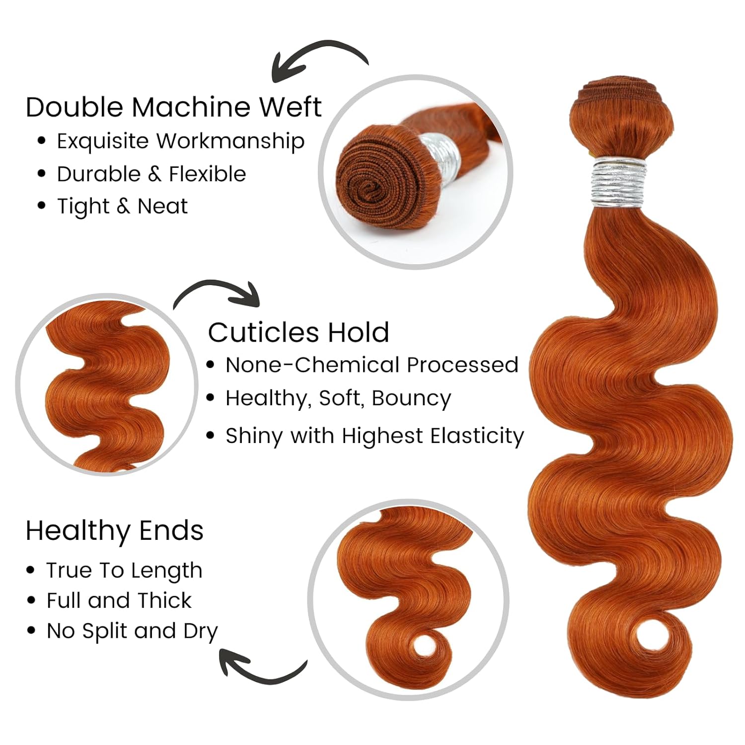 Atikual #350 Ginger Orange 3 Bundles with Frontal Body Wave Human Hair Sew In Weave 12A 100% Brazilian Virgin Remy Hair Copper Bundles and 13x4 Frontal
