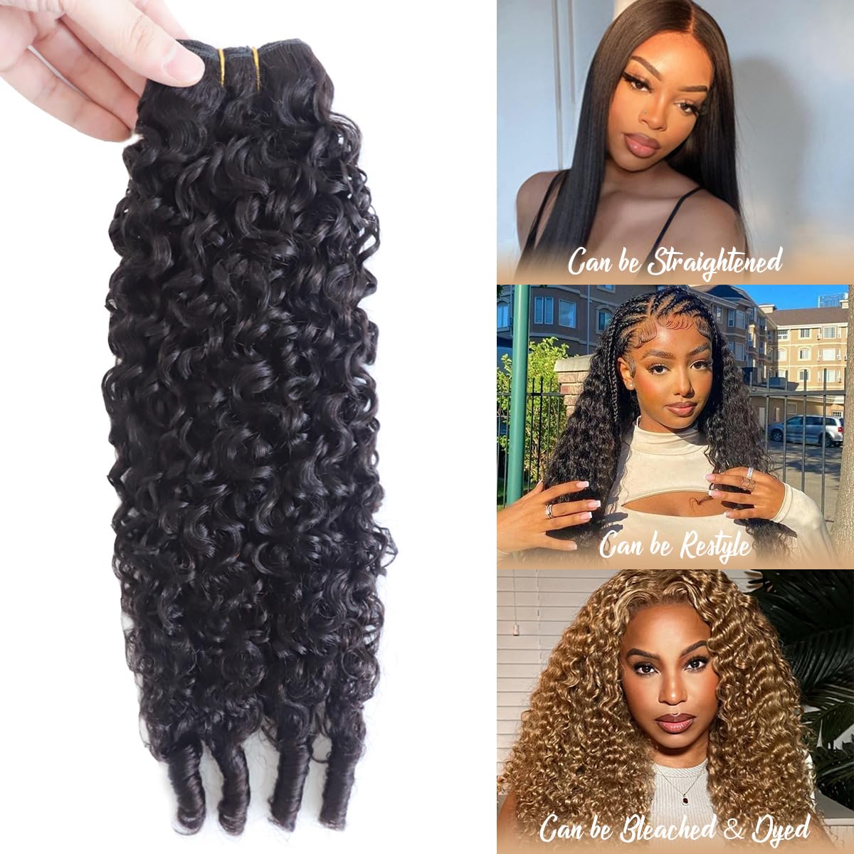 Atikual 100% Unprocessed Burmese Curly Human Hair 4Pcs Bundles Quick Weave Water Wave With Spiral Curly End Hair Extensions Natural Black