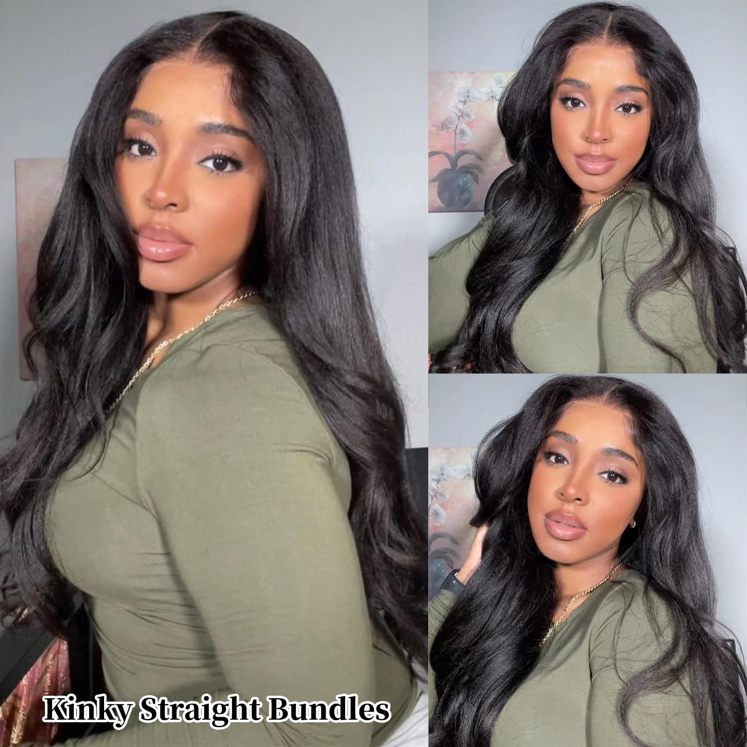 Atikual Kinky Straight Hair Brazilian Virgin Hair 3 Bundles High Quality Virgin Human Hair Yaki Straight Hair