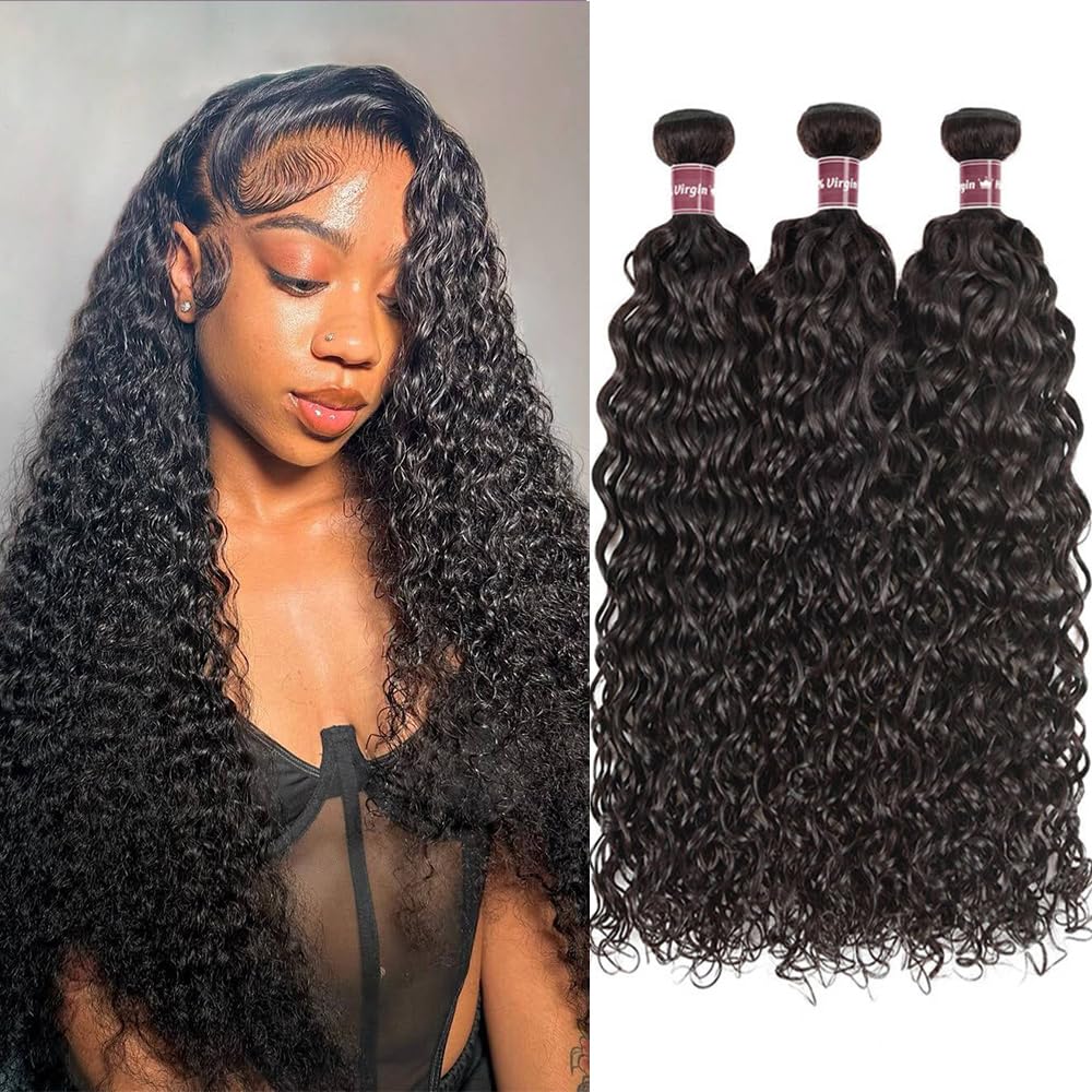 Atikual Hair Wet And Wavy Human Hair Weave Bundles Brazilian Virgin Hair Water Wave 3 Bundles Natural Hair