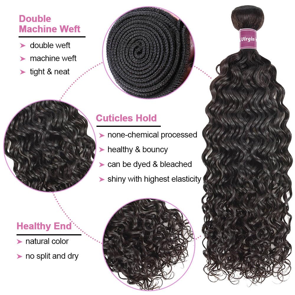 Atikual Hair Wet And Wavy Human Hair Weave Bundles Brazilian Virgin Hair Water Wave 3 Bundles Natural Hair
