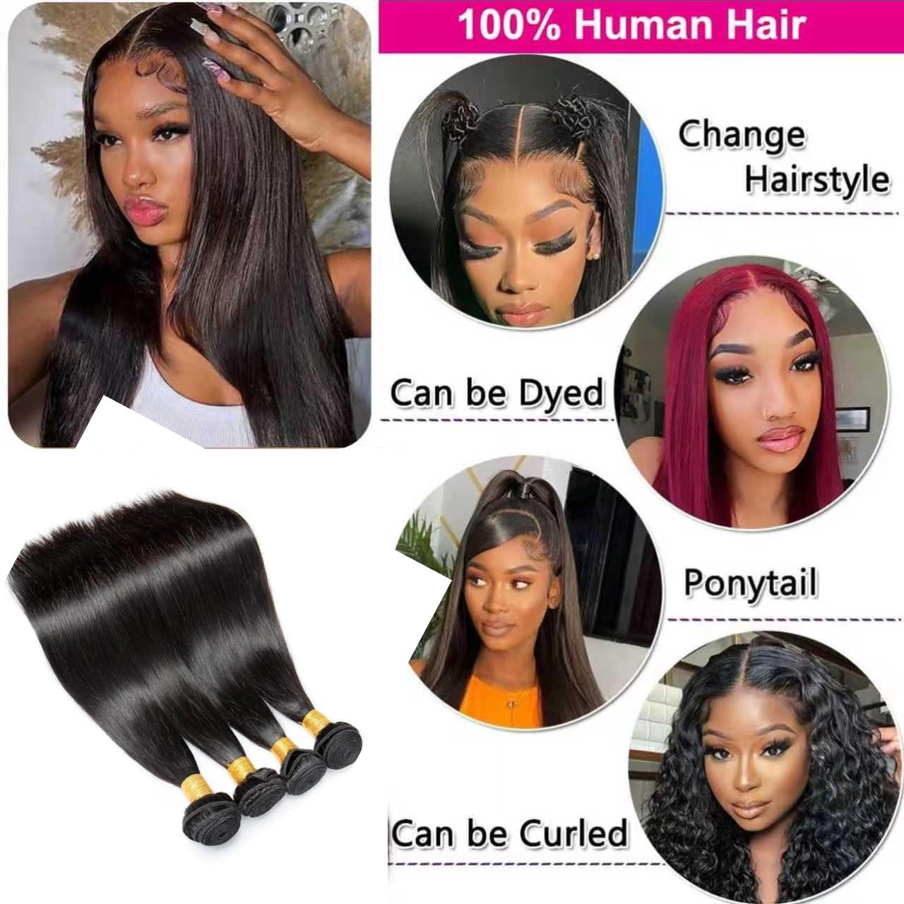 Atikual Brazilian Straight Hair 4 Bundles Brazilian Virgin Remy Hair Weave High Quality Natural Hair Extensions