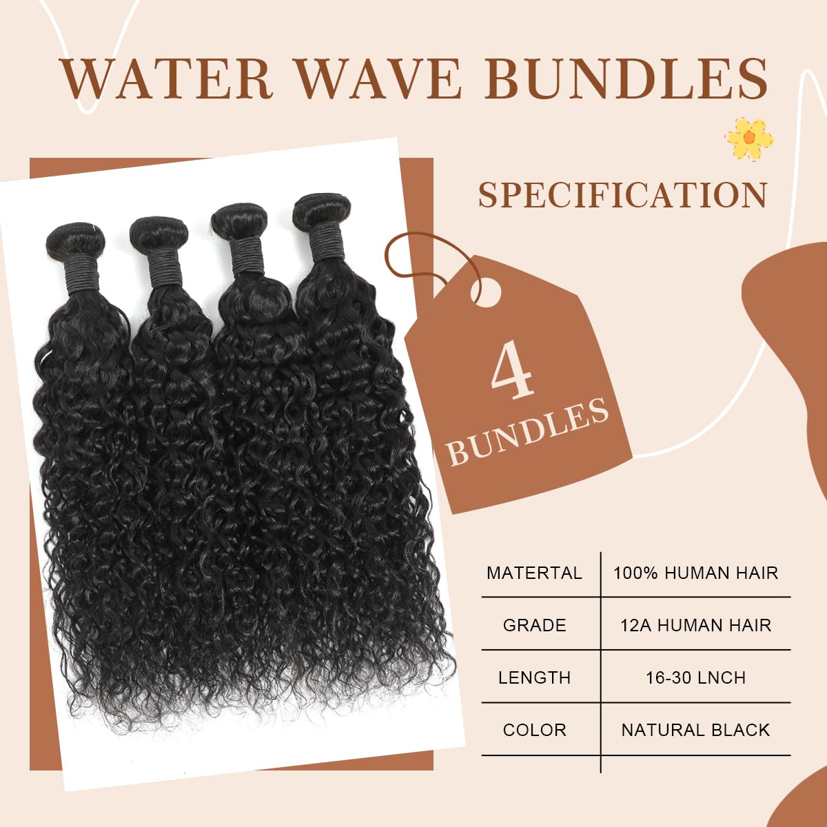 Atikual Water Wave Bundles 4 Pcs Virgin Hair Brazilian Wet And Wavy Human Hair Weave Bundles Natural Hair Extension