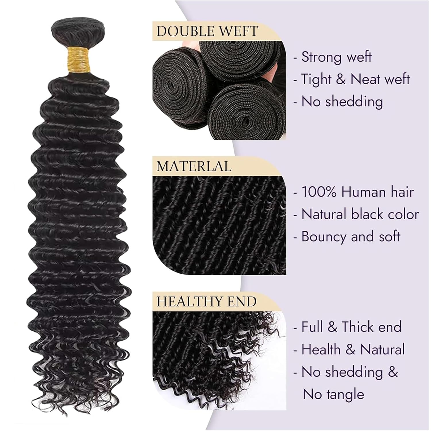 Atikual Brazilian Deep Wave With Closure Hair Deep Curly 3 Bundles With 4x4 Lace Closure 100% Virgin Human Hair