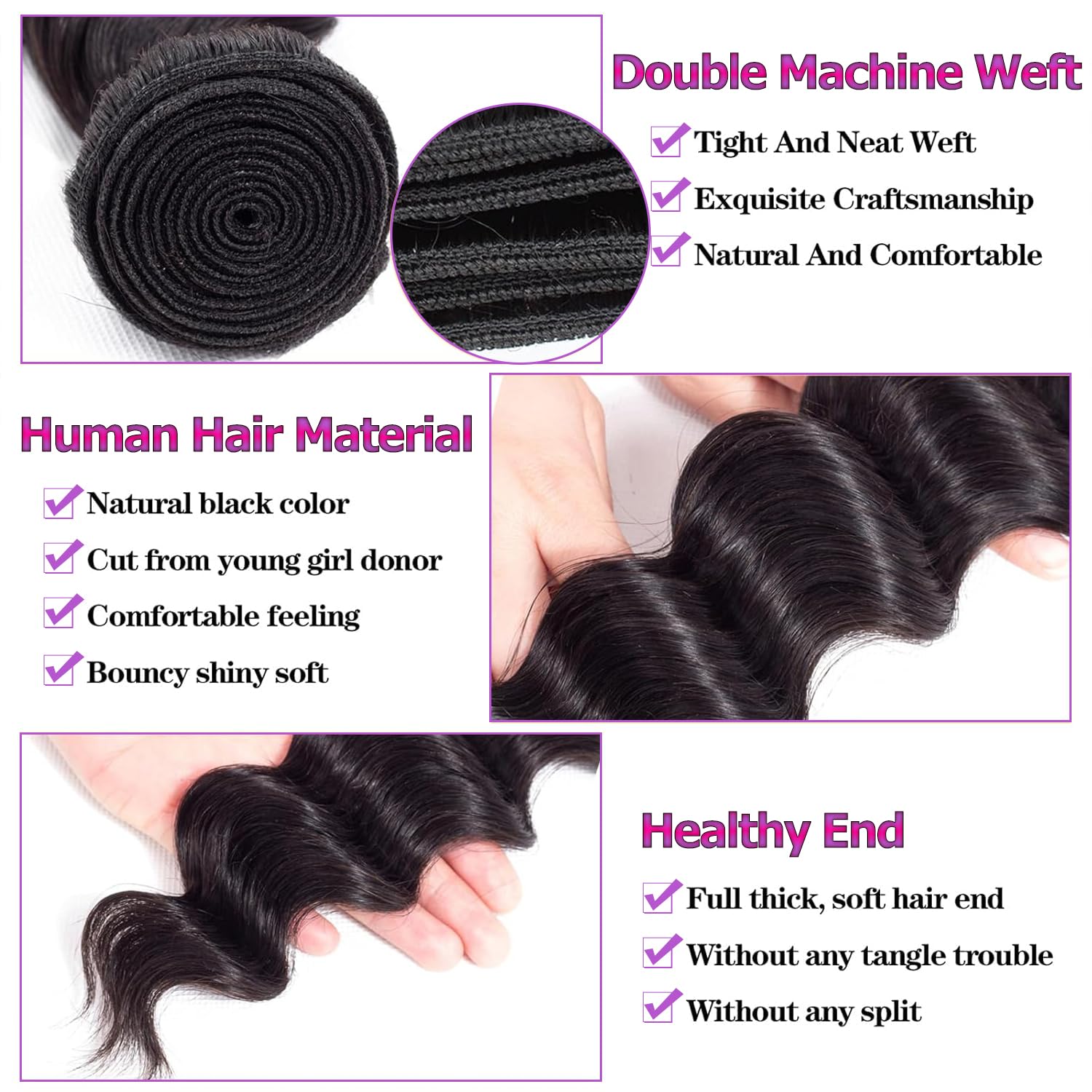 Atikual 3 Bundles Human Hair Weft With Closure Loose Deep Wave Brazilian Hair Weave Bundles With 4x4 Lace Closure