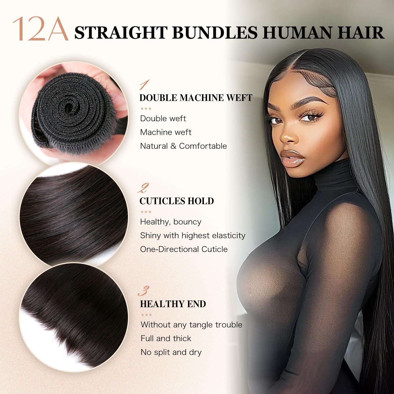 Atikual Long Straight Hair 3 Bundles With 13x4 Lace Frontal 100% Virgin Human Hair