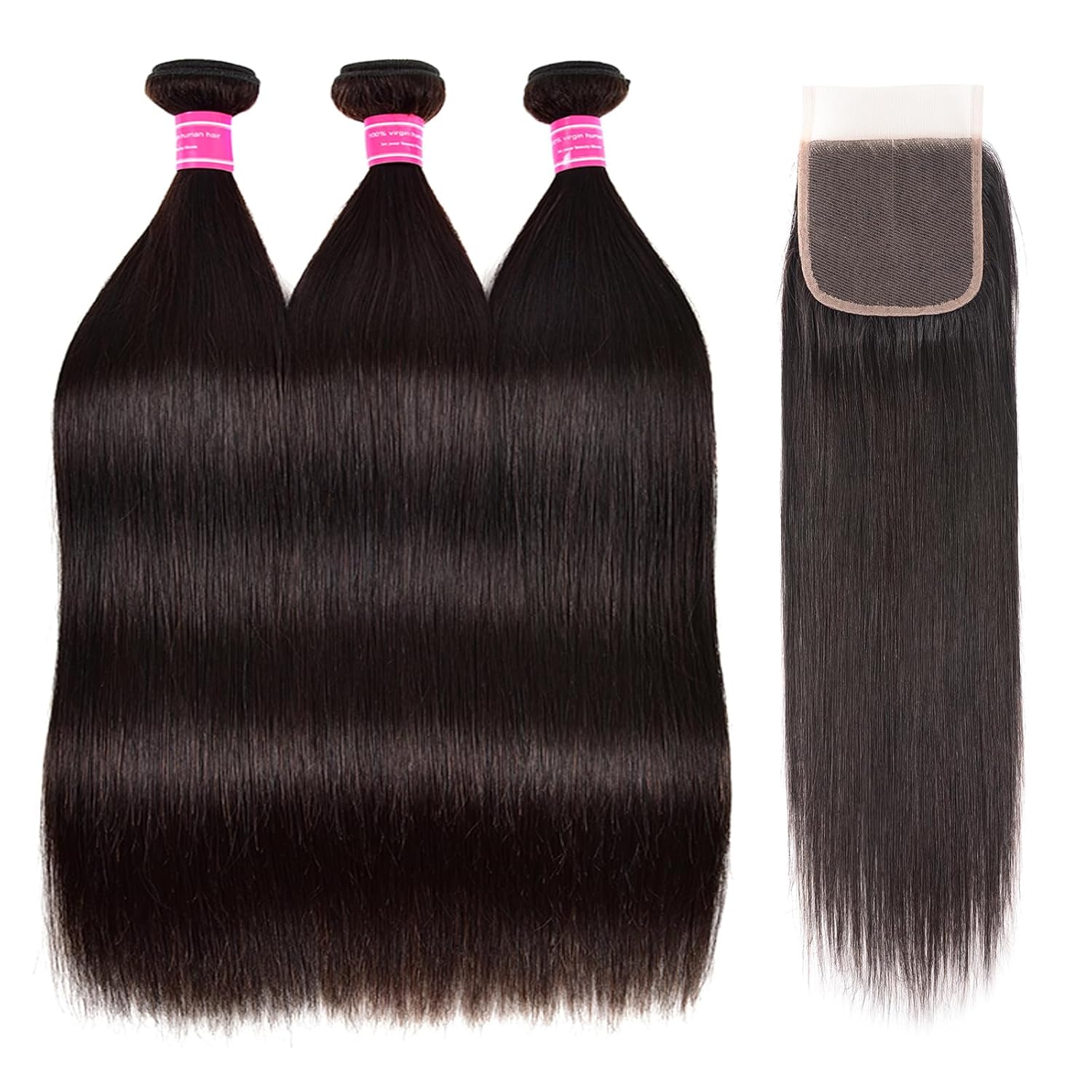 Atikual Hair Brazilian Straight Human Hair 3 Bundles With 4x4 Lace Closure Mink Brazilian Virgin Hair Straight With Closure