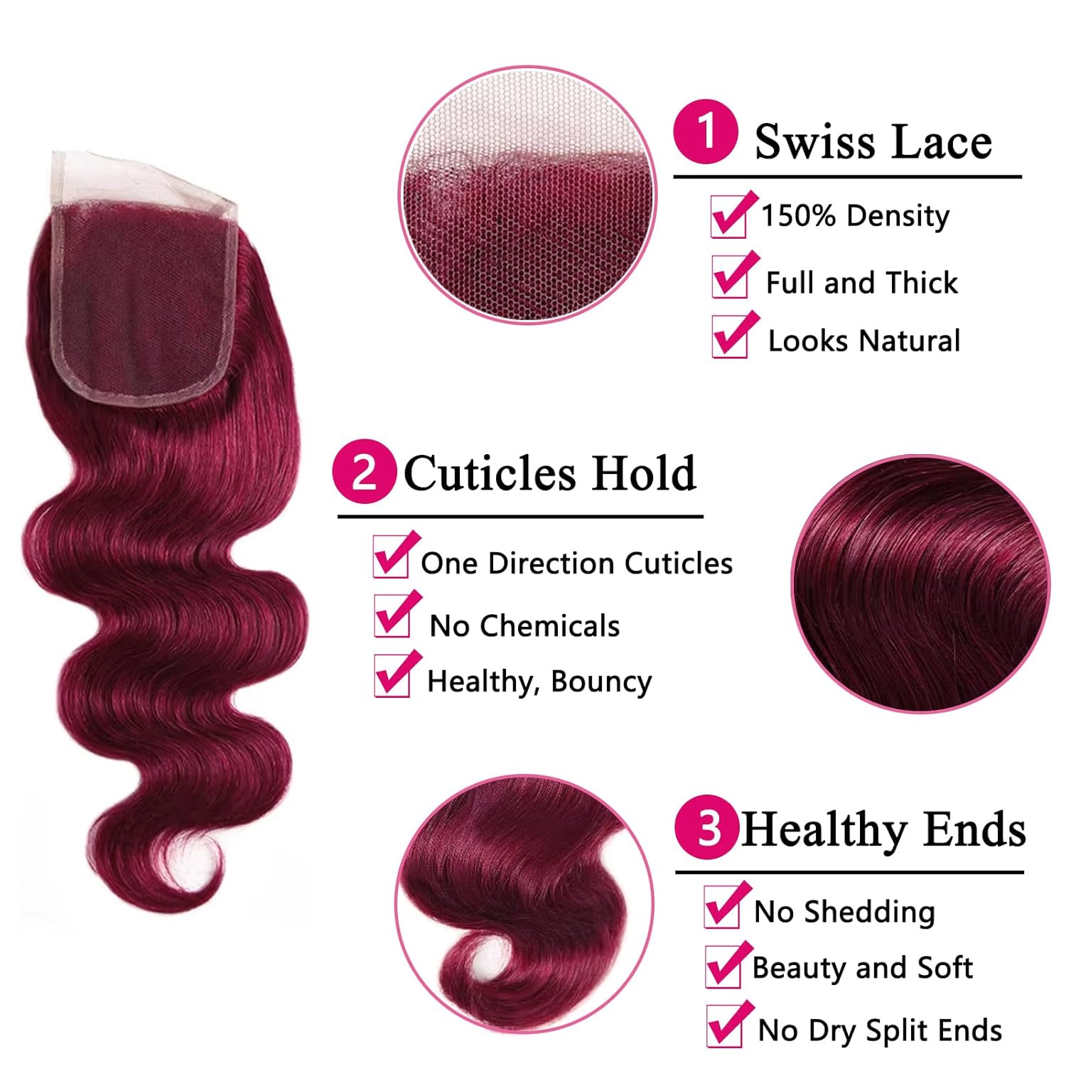 Atikual 99J Burgundy Body Wave 3 Hair Bundles With 4x4 Lace Closure Unprocessed Brazilian Human Hair