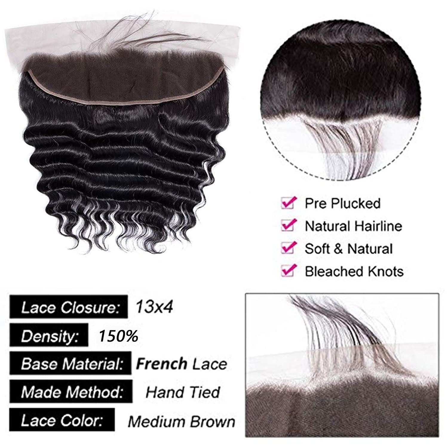 Atikual Loose Deep Wave Virgin Human Hair 3 Bundles with 13x4 HD Transparent Lace Frontal Natural Color