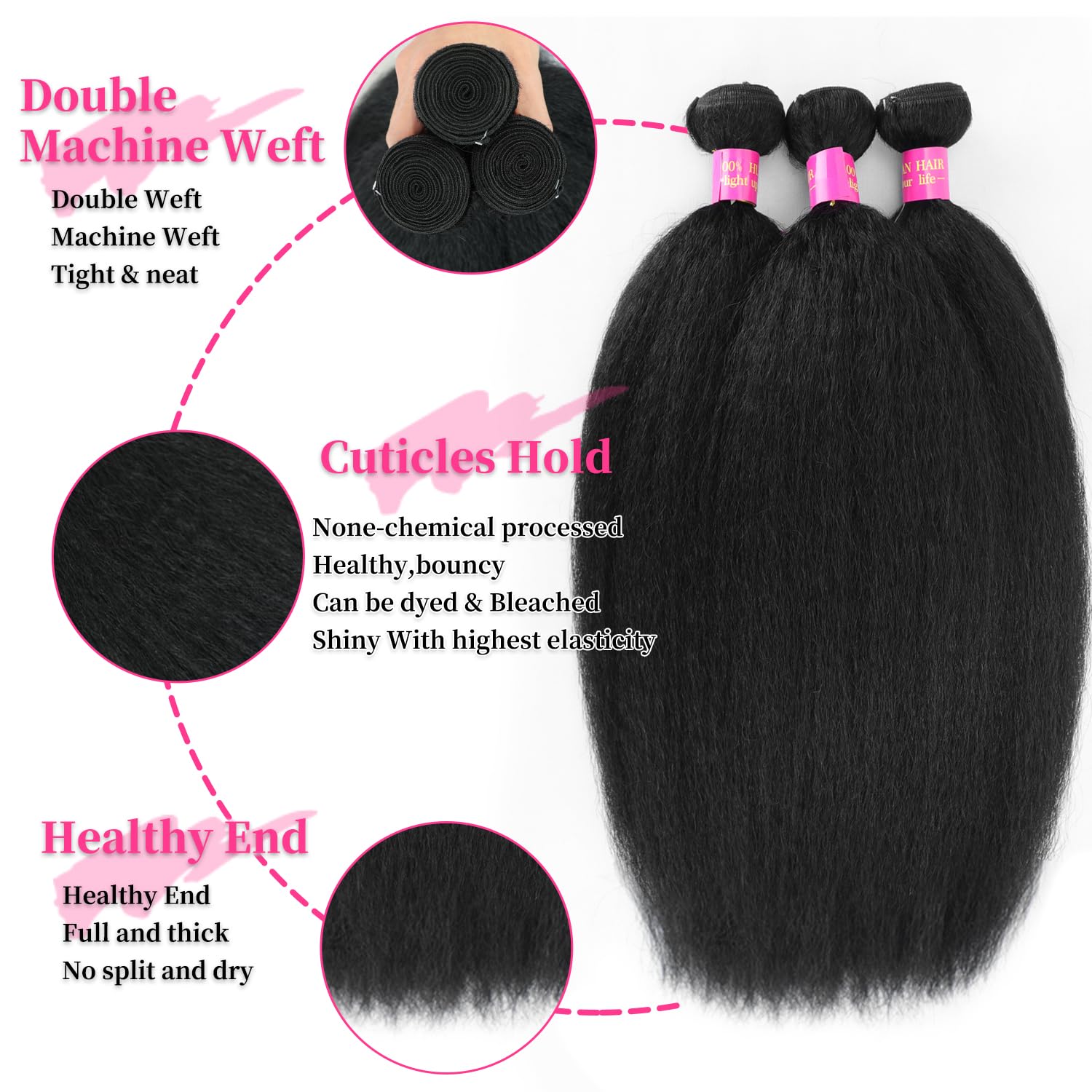 Atikual Kinky Straight Hair Brazilian Virgin Hair 3 Bundles High Quality Virgin Human Hair Yaki Straight Hair