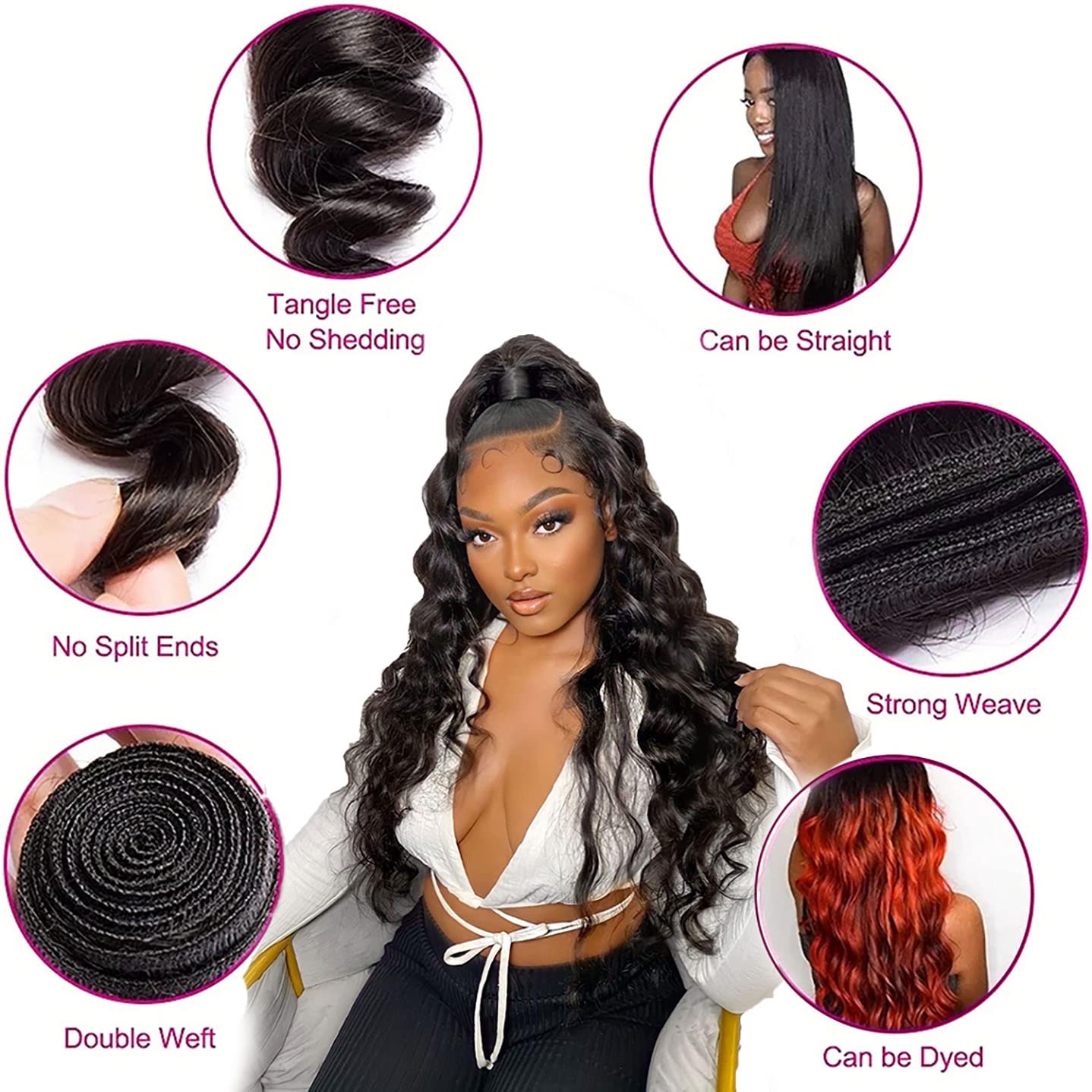 Atikual Loose Wave Hair 3 Bundles With 13x4 Lace Frontal Unprocessed Human Virgin Hair