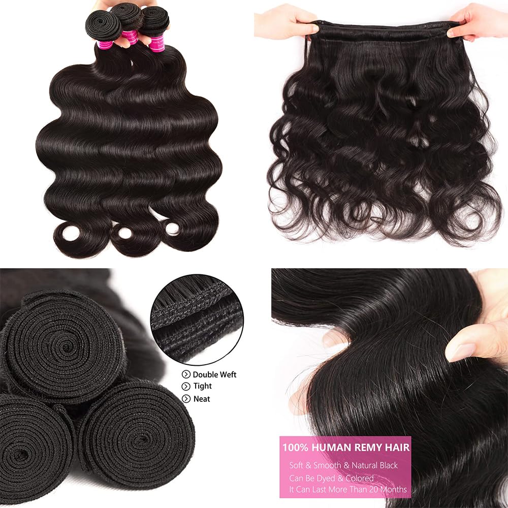 Atikual Brazilian Body Wave Hair 3 Bundles With 4x4 Lace Closure High Quality Brazilian Virgin Hair Human Hair Bundles With Closure