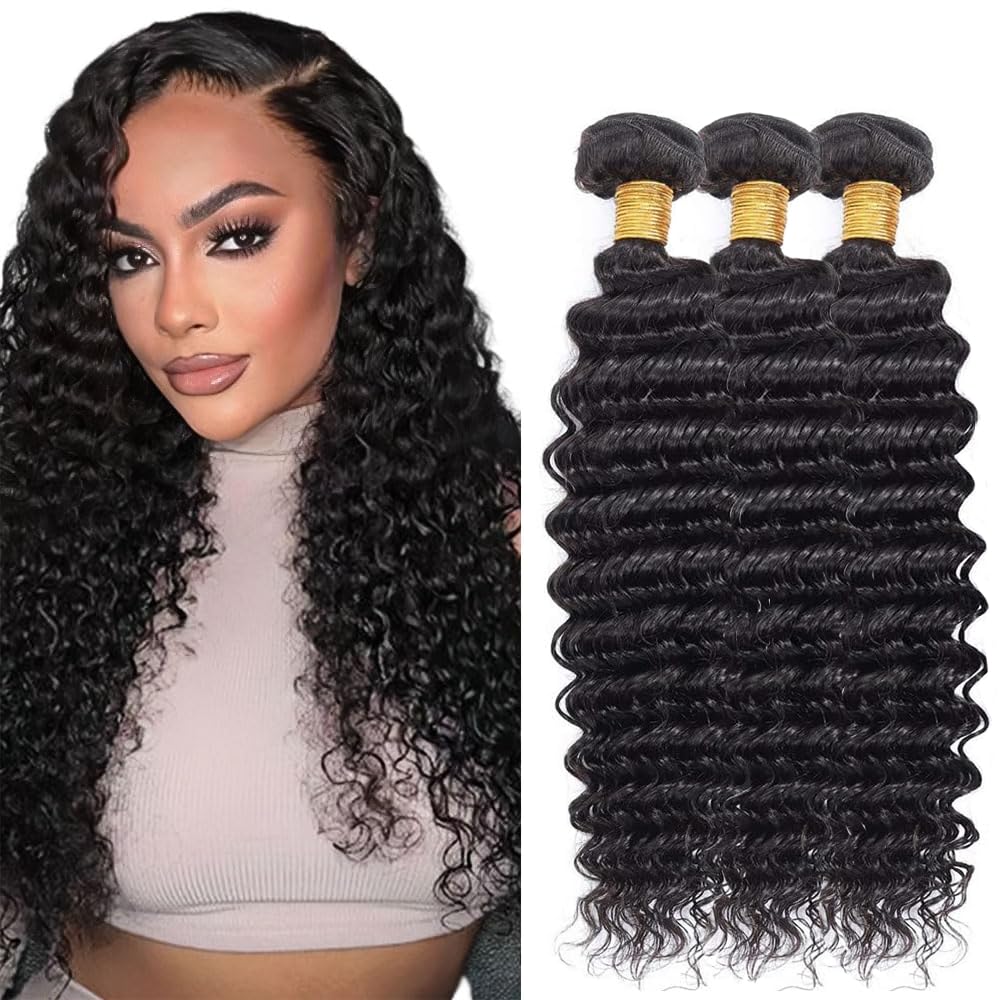 Atikual Hair Deep Wave Brazilian Hair 3 Bundles High Quality Brazilian Virgin Hair Deep Curly Remy Human Hair Weave