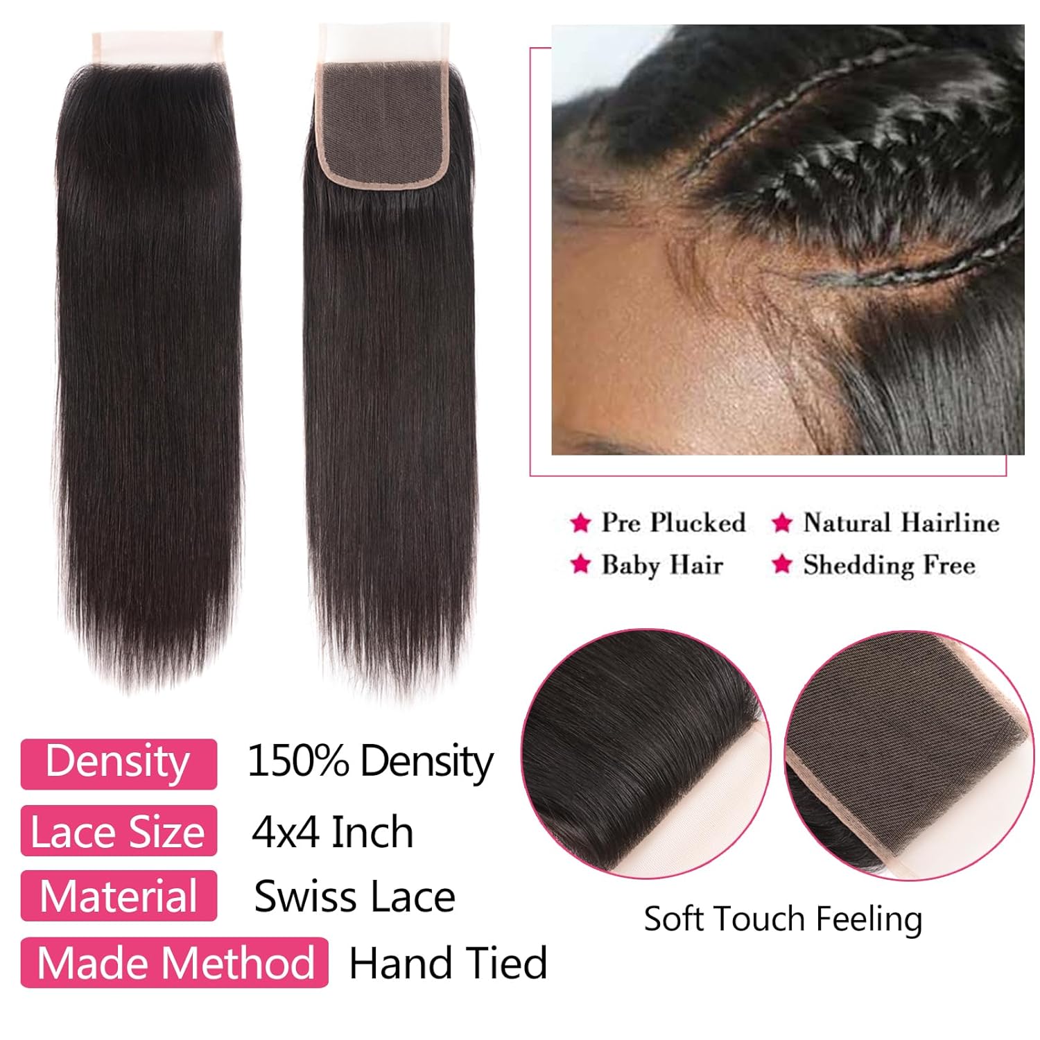 Atikual Hair Brazilian Straight Human Hair 3 Bundles With 4x4 Lace Closure Mink Brazilian Virgin Hair Straight With Closure