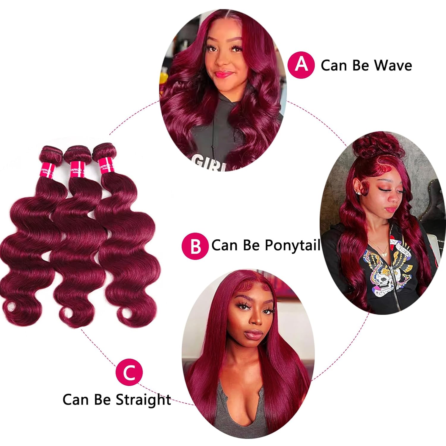 Atikual 99J Burgundy Body Wave 3 Hair Bundles With 4x4 Lace Closure Unprocessed Brazilian Human Hair