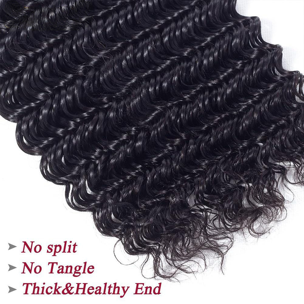 Atikual Brazilian Deep Wave With Frontal Hair 3 Bundles With 13x4 Lace Frontal Deep Curly 100% Virgin Human Hair