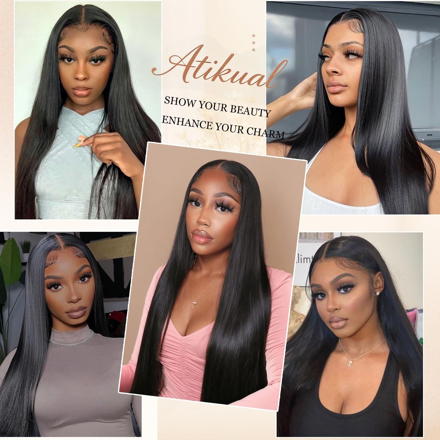 Atikual Long Straight Hair 3 Bundles With 13x4 Lace Frontal 100% Virgin Human Hair