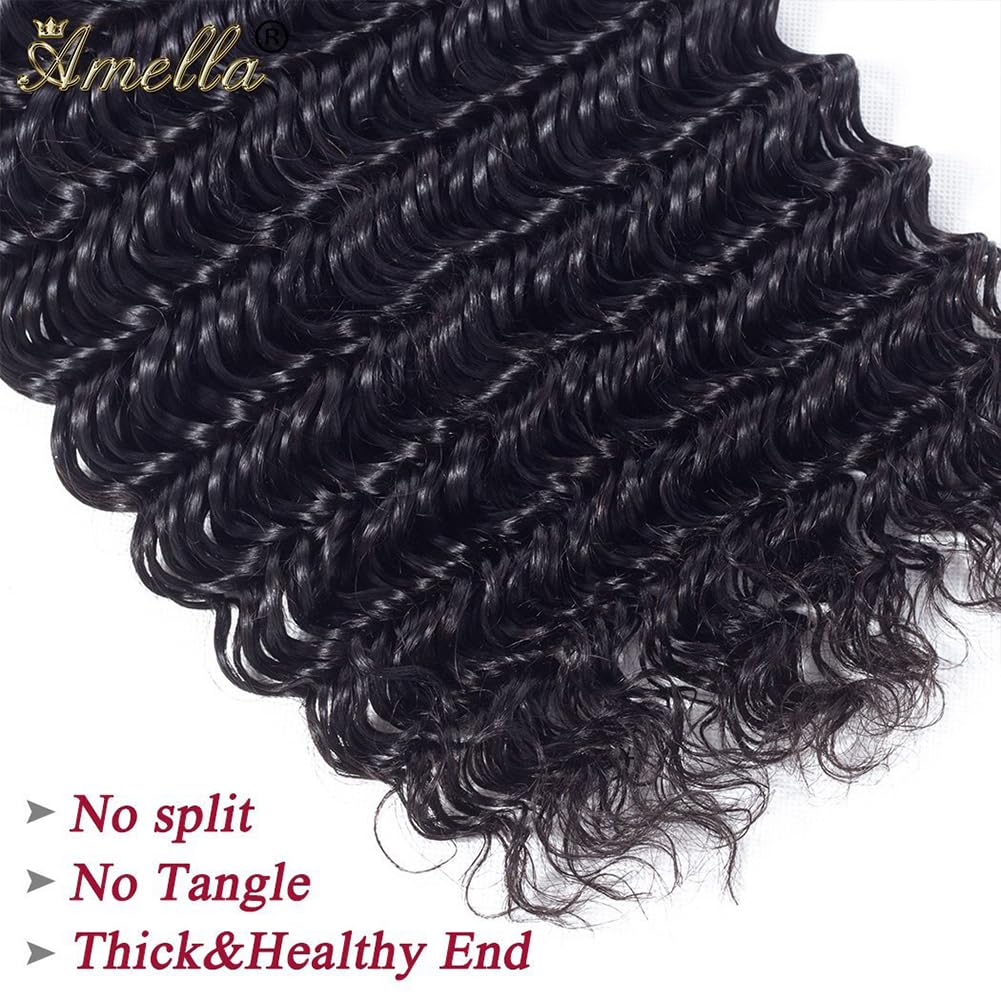 Atikual Brazilian Deep Wave With Frontal Hair 3 Bundles With 13x4 Lace Frontal Deep Curly 100% Virgin Human Hair