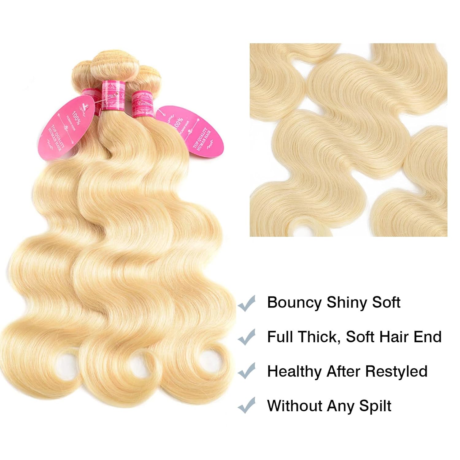 Atikual hair Brazilian blonde bundle hair with closure 613 blonde body wave 3 bundles with 4x4 lace closure Human Hair