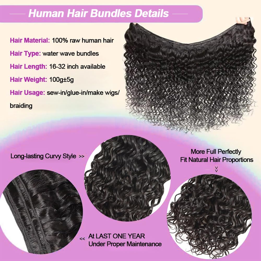 Atikual Hair Wet And Wavy Human Hair Weave Bundles Brazilian Virgin Hair Water Wave 3 Bundles Natural Hair