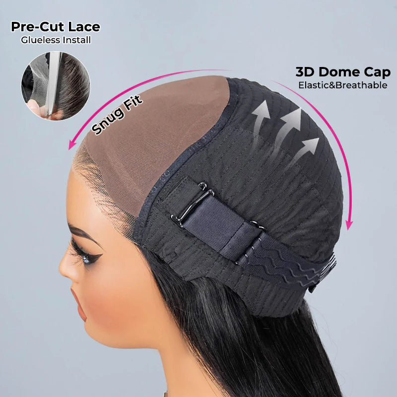 Atikual Layered Cut Wear Go Wigs Straight 7x5 Pre-cut Lace Closure 180% Density Wigs 100% Human Hair