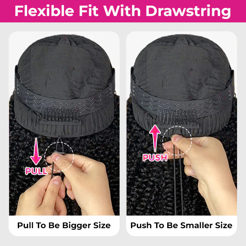 Atikual V Part Burmese Curly Invisi Strap New In Hand Tied 250% Density Wig Human Hair No Leave Out Glueless Wig With Elastic Drawstrings Beginner Friendly