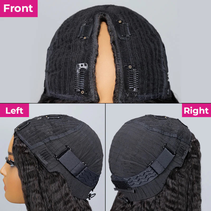 Atikual V Part Straight Wig Human Hair Glueless Wigs Flexible Fit With Drawstring For Beginner Friendly