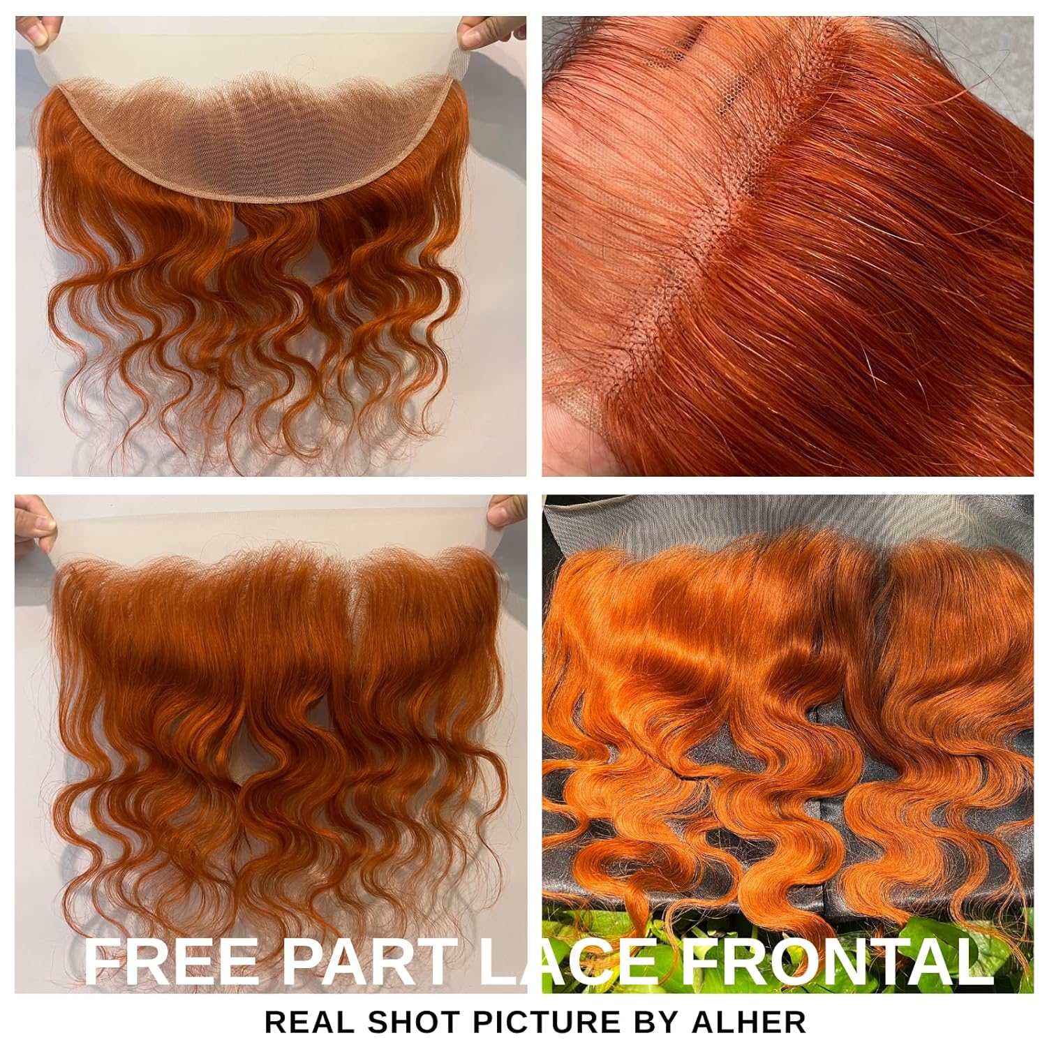Atikual #350 Ginger Orange 3 Bundles with Frontal Body Wave Human Hair Sew In Weave 12A 100% Brazilian Virgin Remy Hair Copper Bundles and 13x4 Frontal