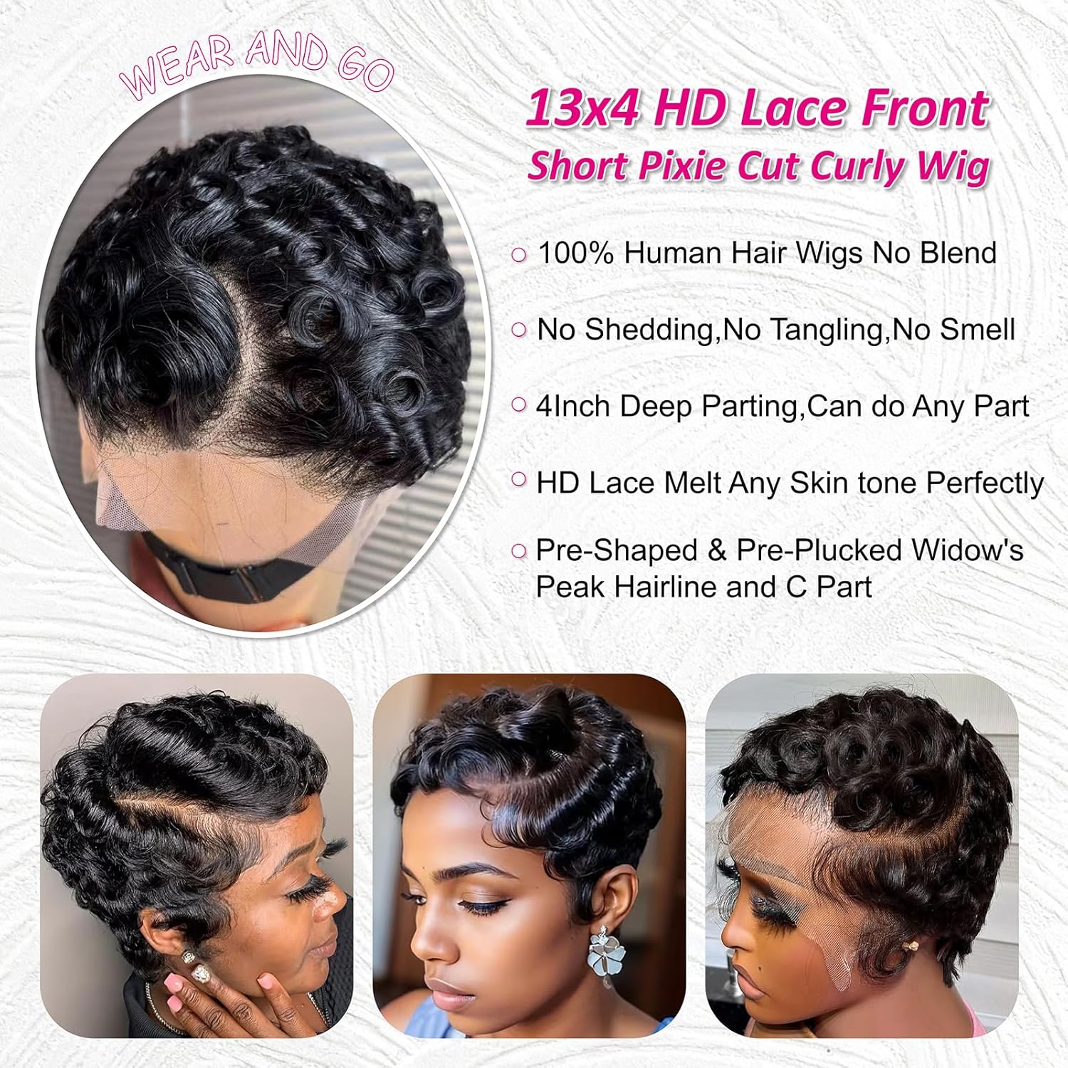 Short Curly Pixie Cut 13x4 Lace Front Wig 100% Human Hair Wigs