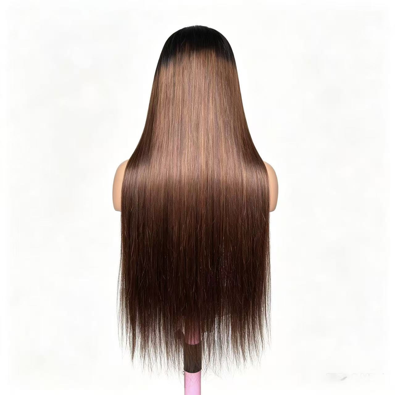 Atikual Glueless Straight Transparent Top Lace Wig T1b/4 Human Hair Wigs