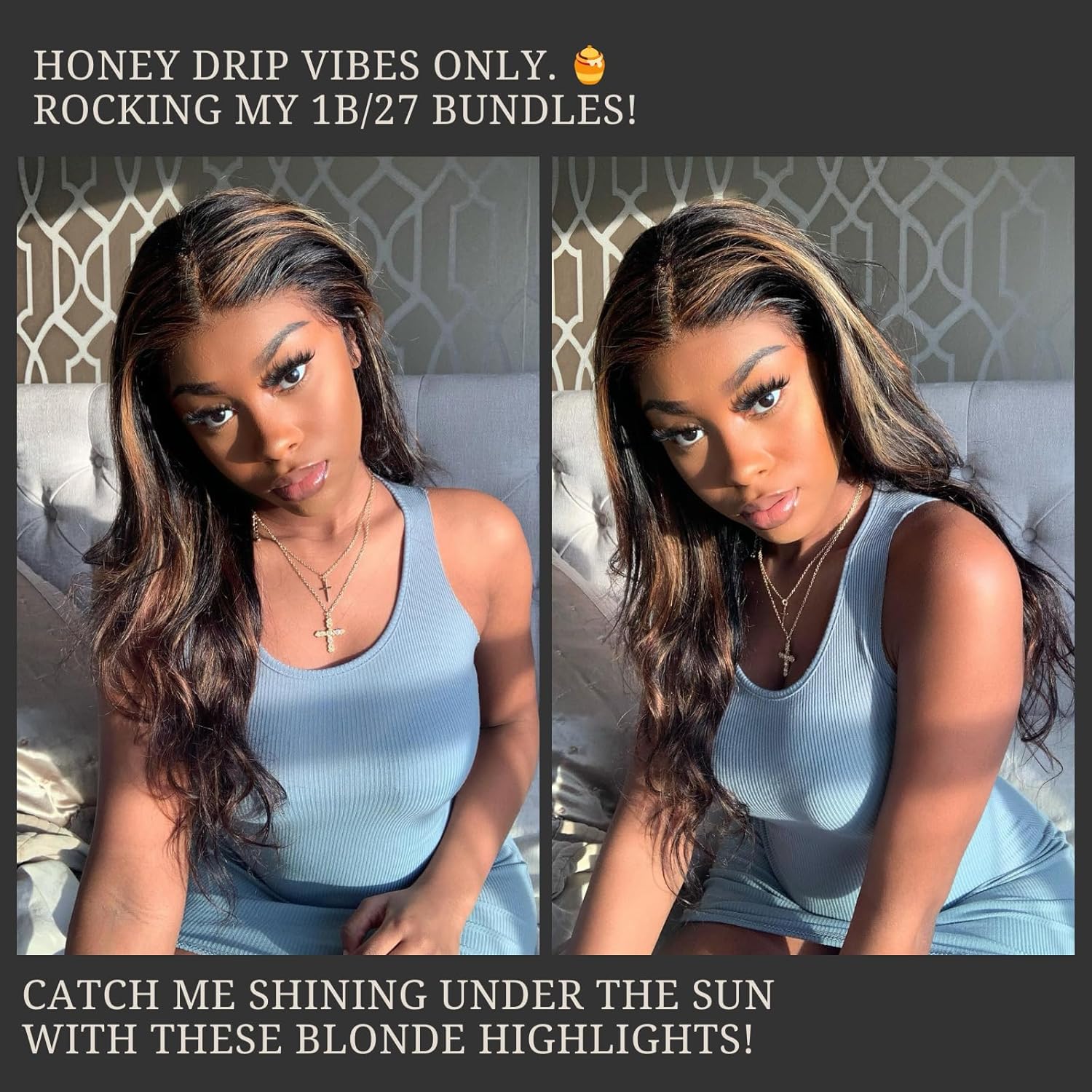 Atikual Honey Blonde Highlight Body Wave Bundles with Closure 3 Highlighted Bundles with 4x4 Closure Human Hair Sew In Weaves Brazilian Virgin Remy Hair