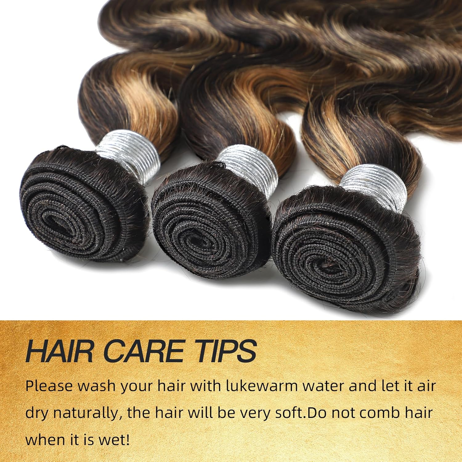 Atikual Honey Blonde Highlight Body Wave Bundles with Closure 3 Highlighted Bundles with 4x4 Closure Human Hair Sew In Weaves Brazilian Virgin Remy Hair