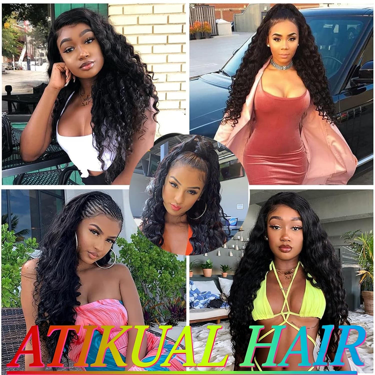 Atikual Loose Deep Wave Virgin Human Hair 3 Bundles with 13x4 HD Transparent Lace Frontal Natural Color