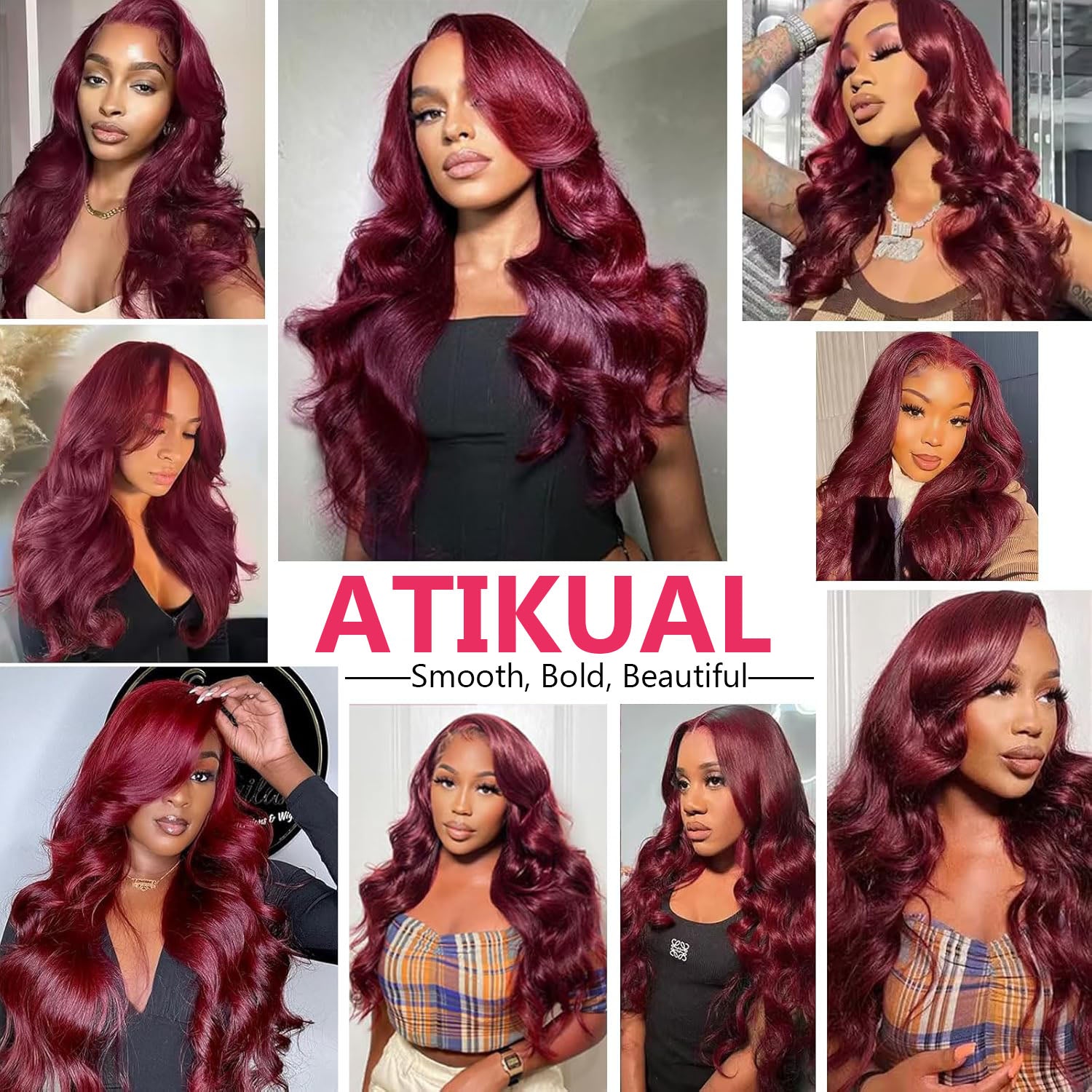 Atikual 99J Burgundy Body Wave 3 Hair Bundles With 4x4 Lace Closure Unprocessed Brazilian Human Hair