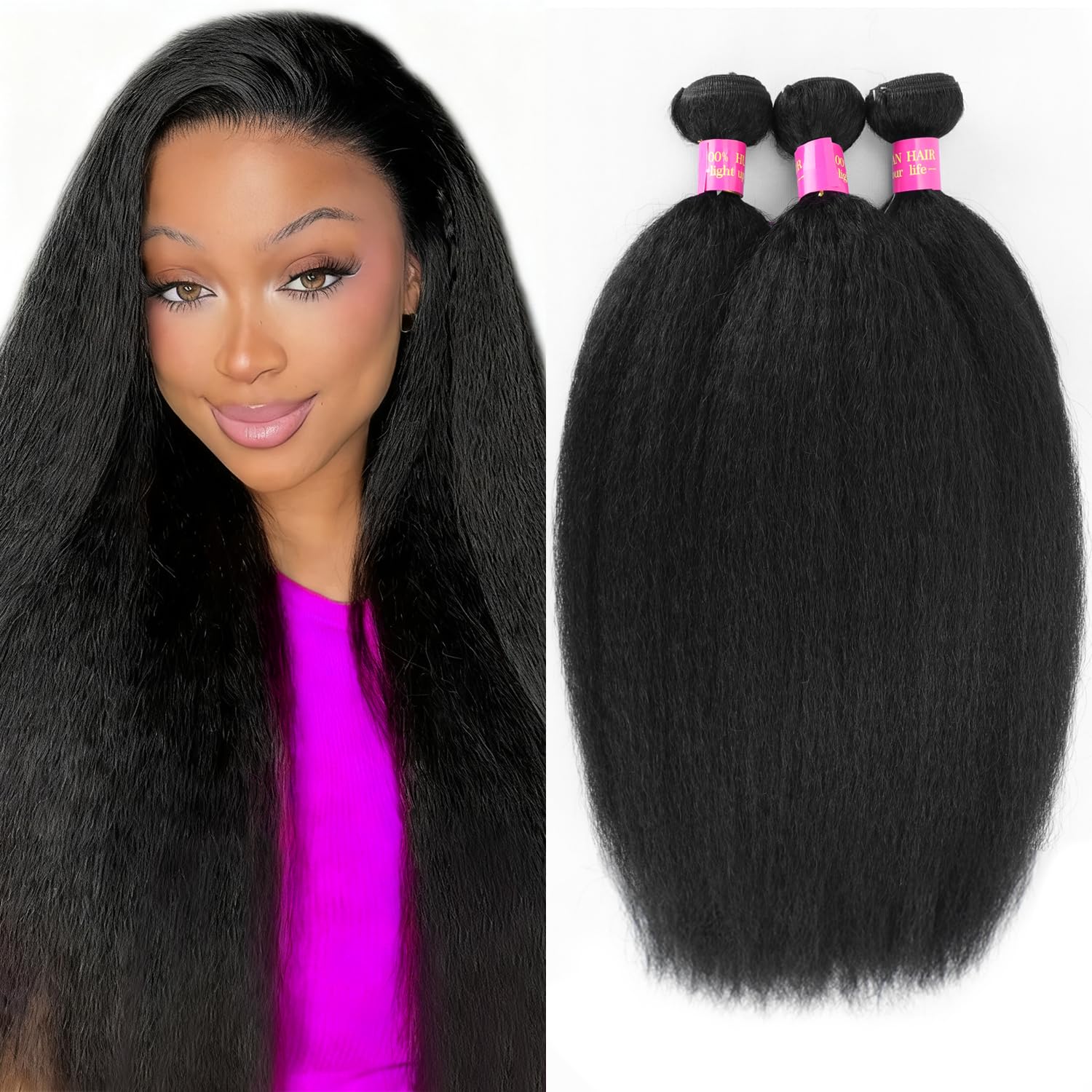 Atikual Kinky Straight Hair Brazilian Virgin Hair 3 Bundles High Quality Virgin Human Hair Yaki Straight Hair