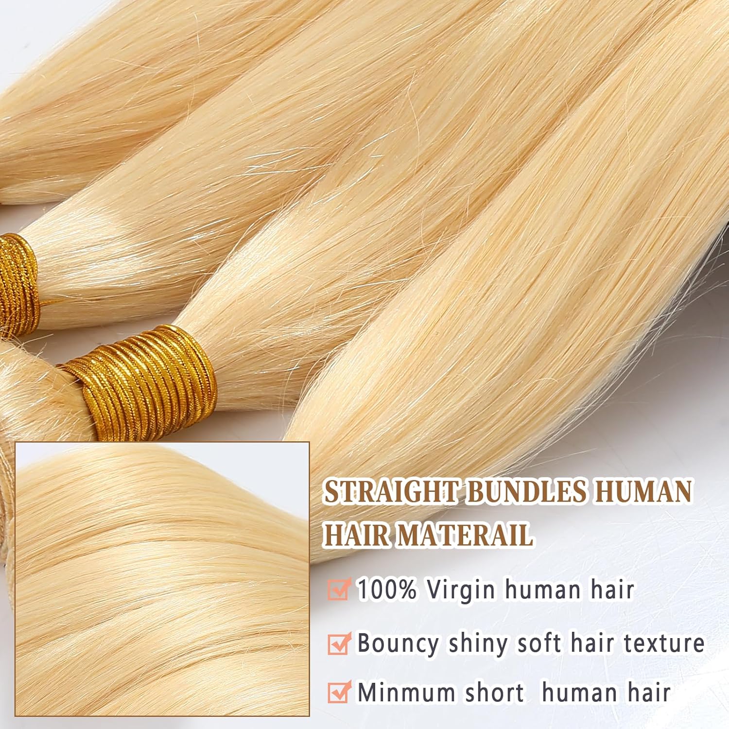 Atikual Hair 4pcs Straight Bundles Brazilian Virgin Hair Wave Bundles Color #613 100% virgin Human hair Weave