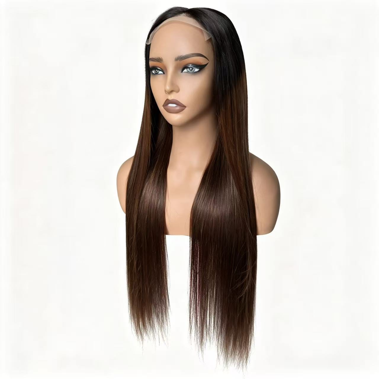 Atikual Glueless Straight Transparent Top Lace Wig T1b/4 Human Hair Wigs