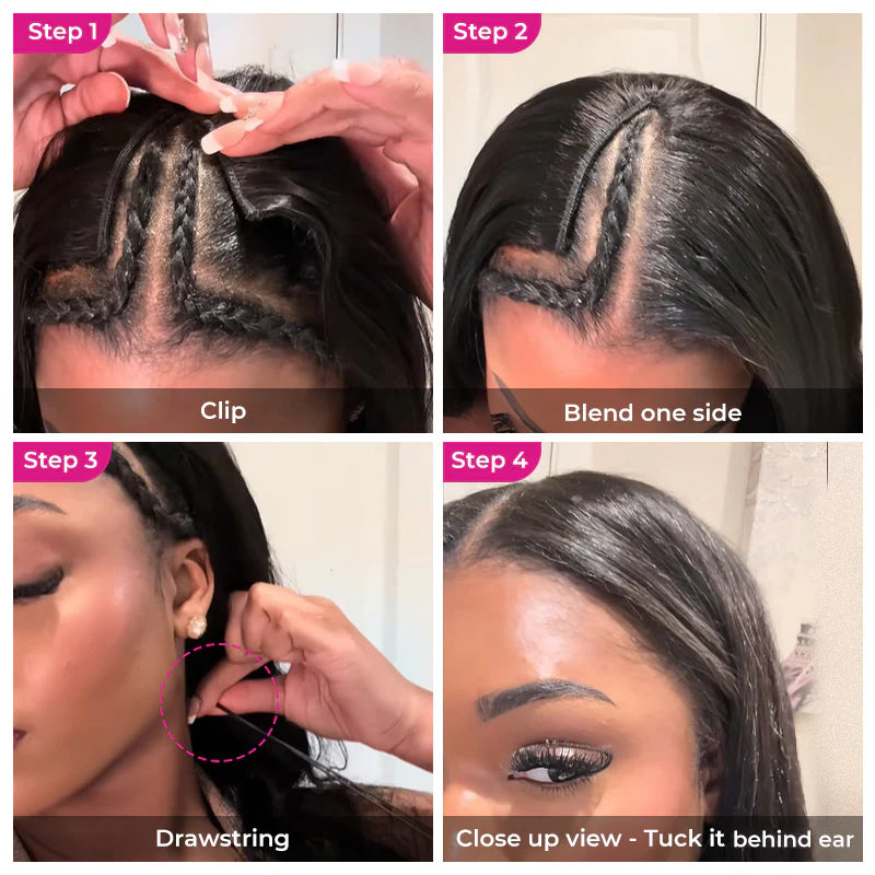 Atikual V Part Straight Wig Human Hair Glueless Wigs Flexible Fit With Drawstring For Beginner Friendly
