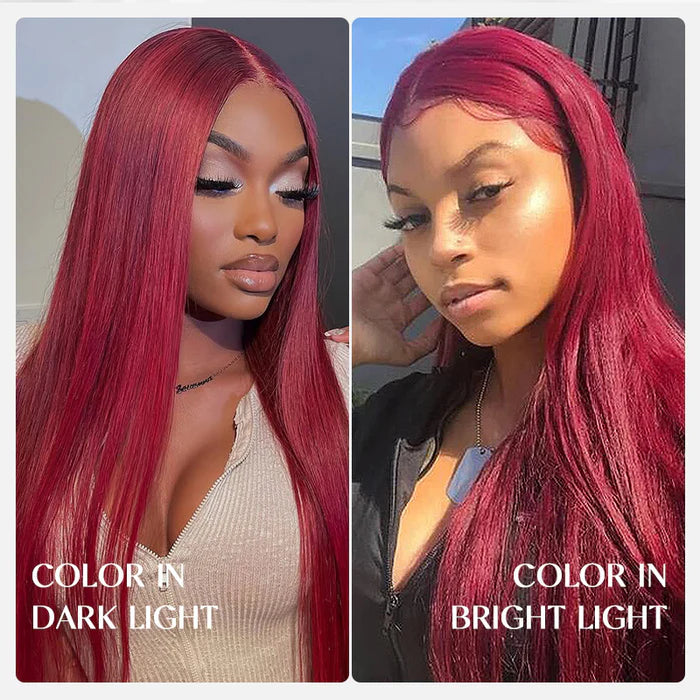 Atikual 99J Burgundy Color Wig Bone Straight Red Color 13*4 13*6 Lace Front Human Hair Wigs for Women