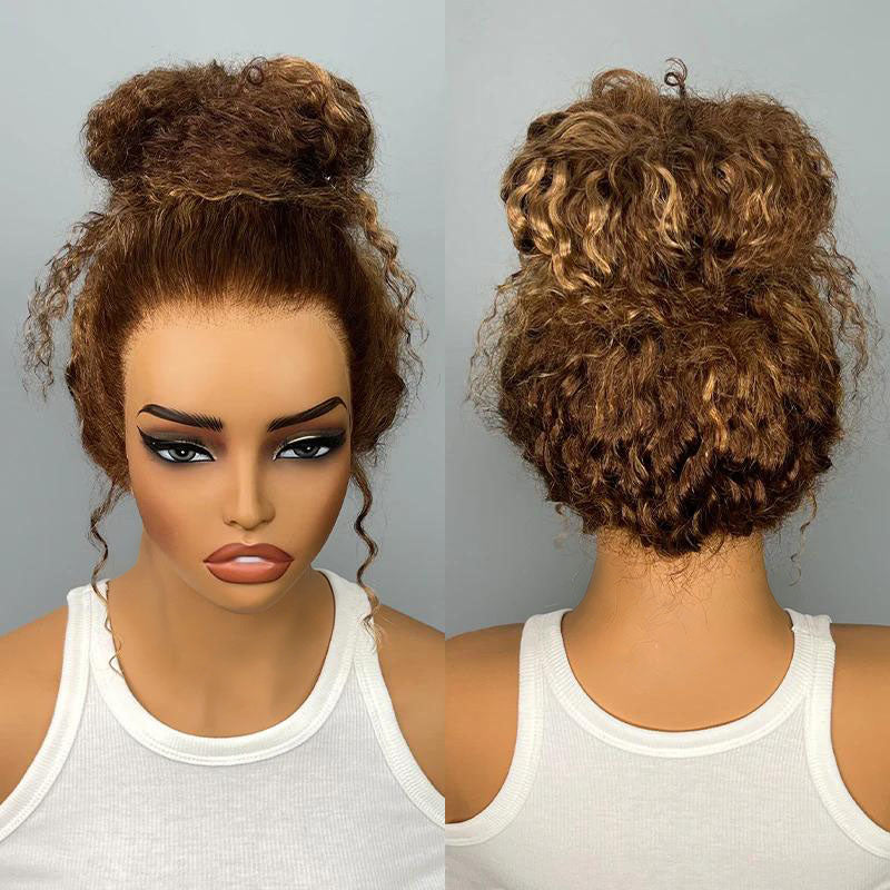Atikual Highlight Brown Water Wave 360 Wear Go Wig Invisi Drawstrings Pre-Cut Lace Invisi Strap Glueless Wigs Human Hair