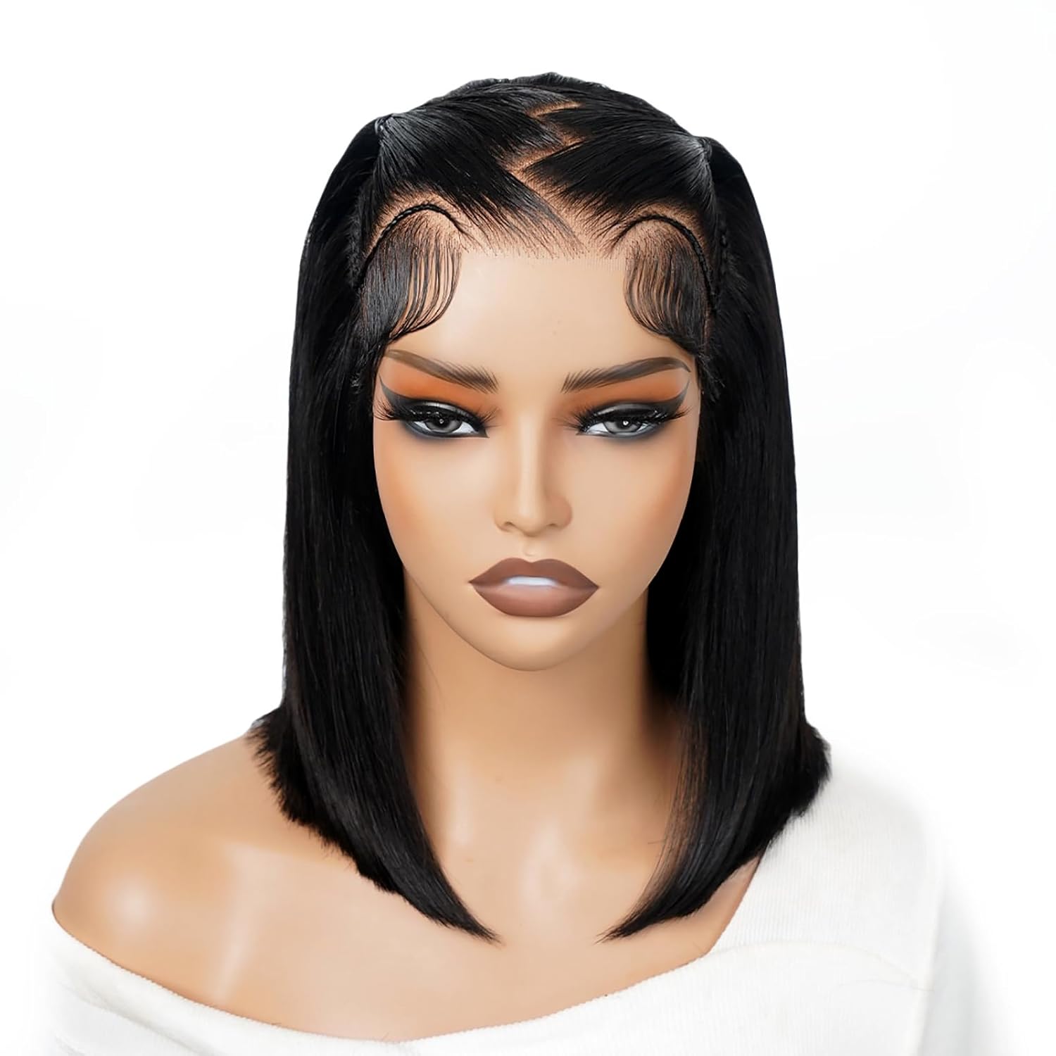 Atikual Short Bob Wig Human Hair 13x4 Lace Front Braided Wigs Straight Wear And Go Glueless