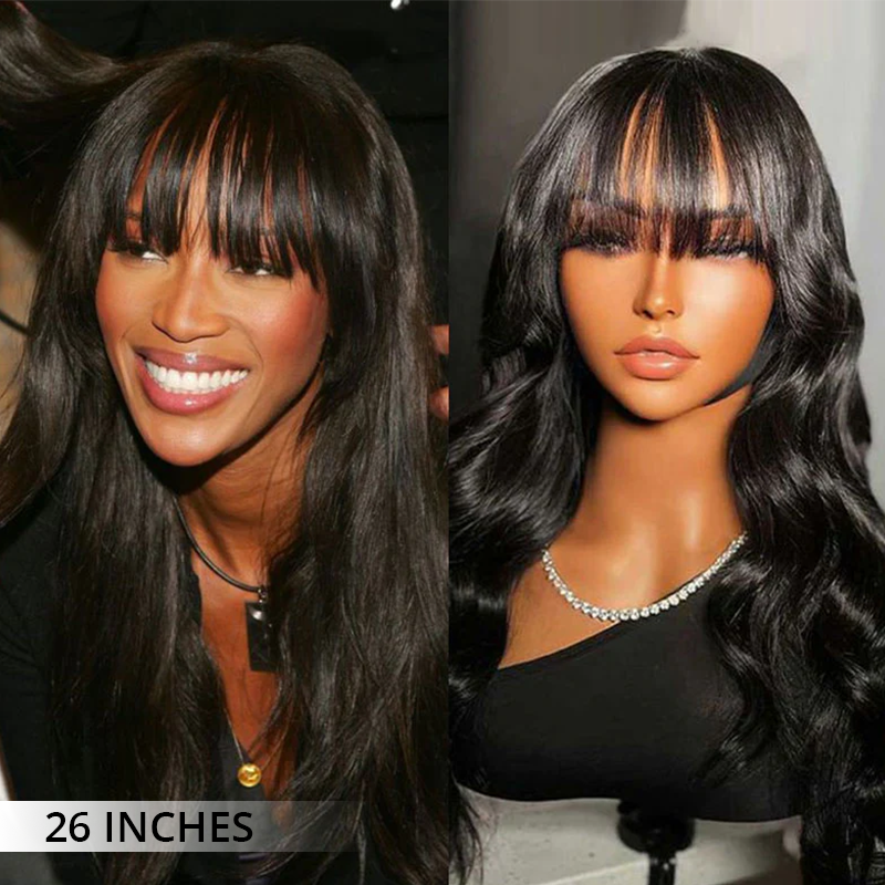 Atikual Ready To Go Glueless Body Wave Transparent Lace Top Human Hair Wig Pre Bleached with Bangs